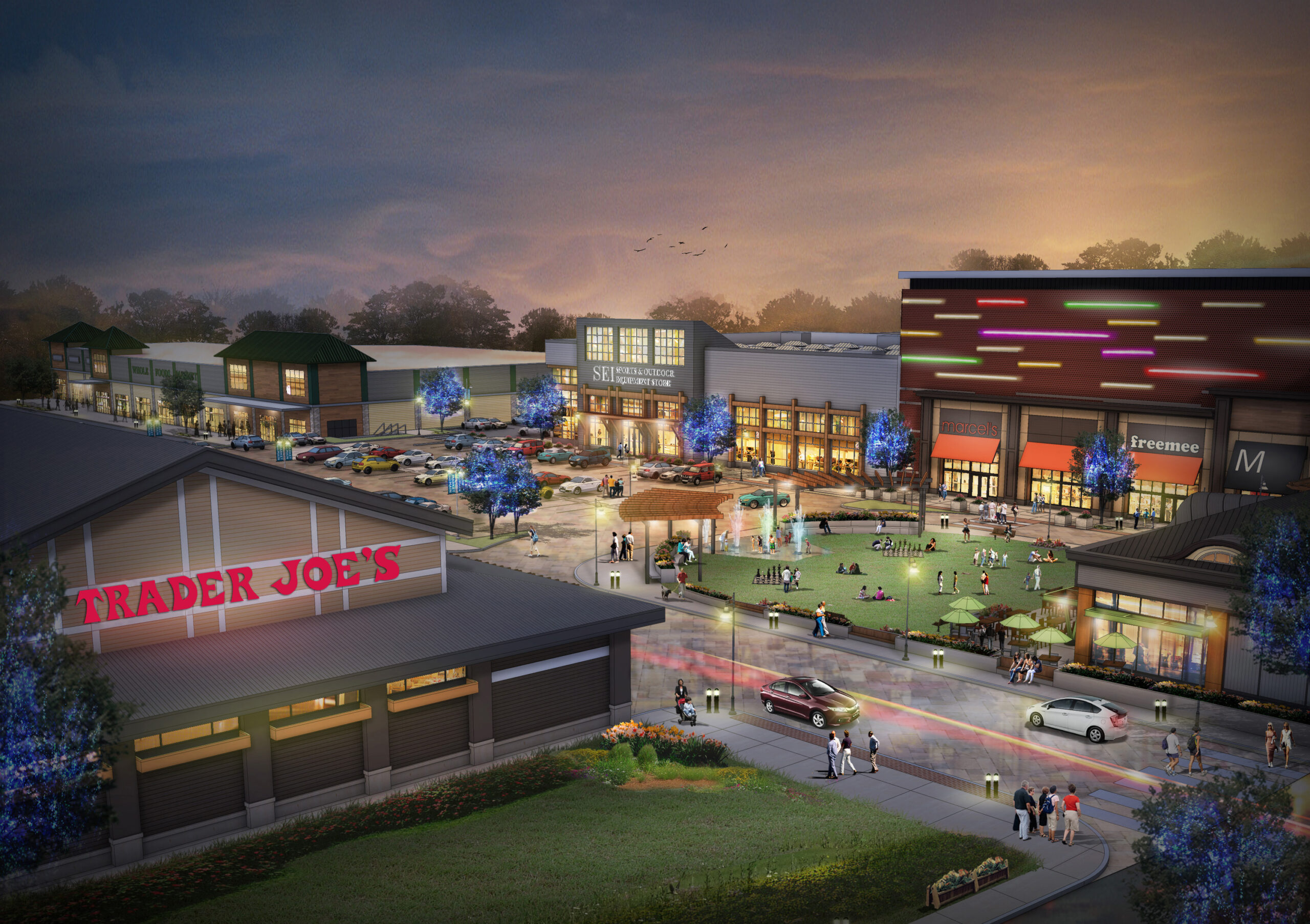 Trader Joe's at Night in Market and Main in Bedford, New Hampshire Rendering